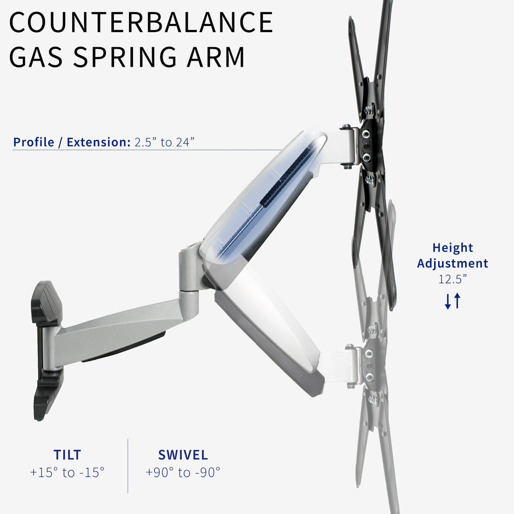 Silver Pneumatic Arm Wall Mount for 40" to 70" TVs