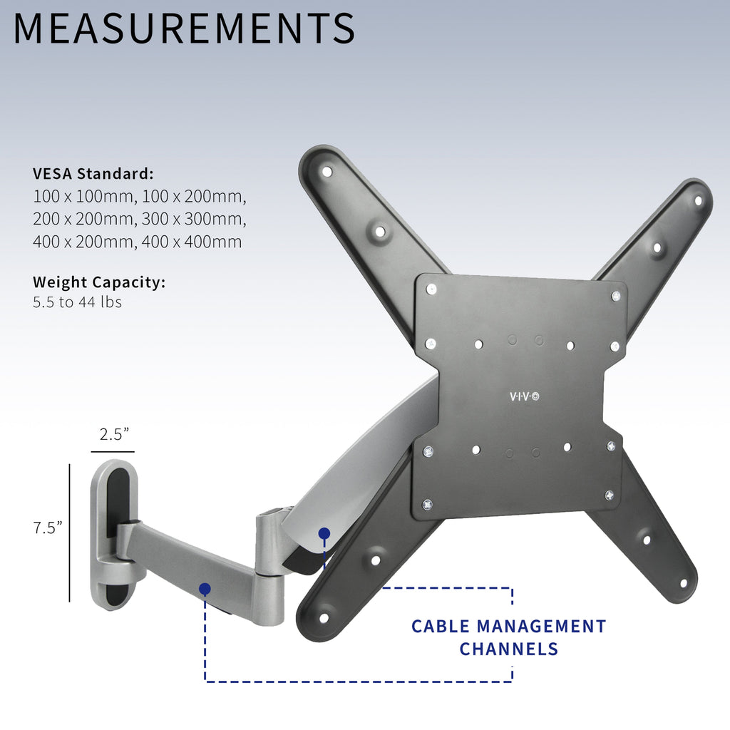 Silver Pneumatic Arm Wall Mount for 26" to 55" TVs