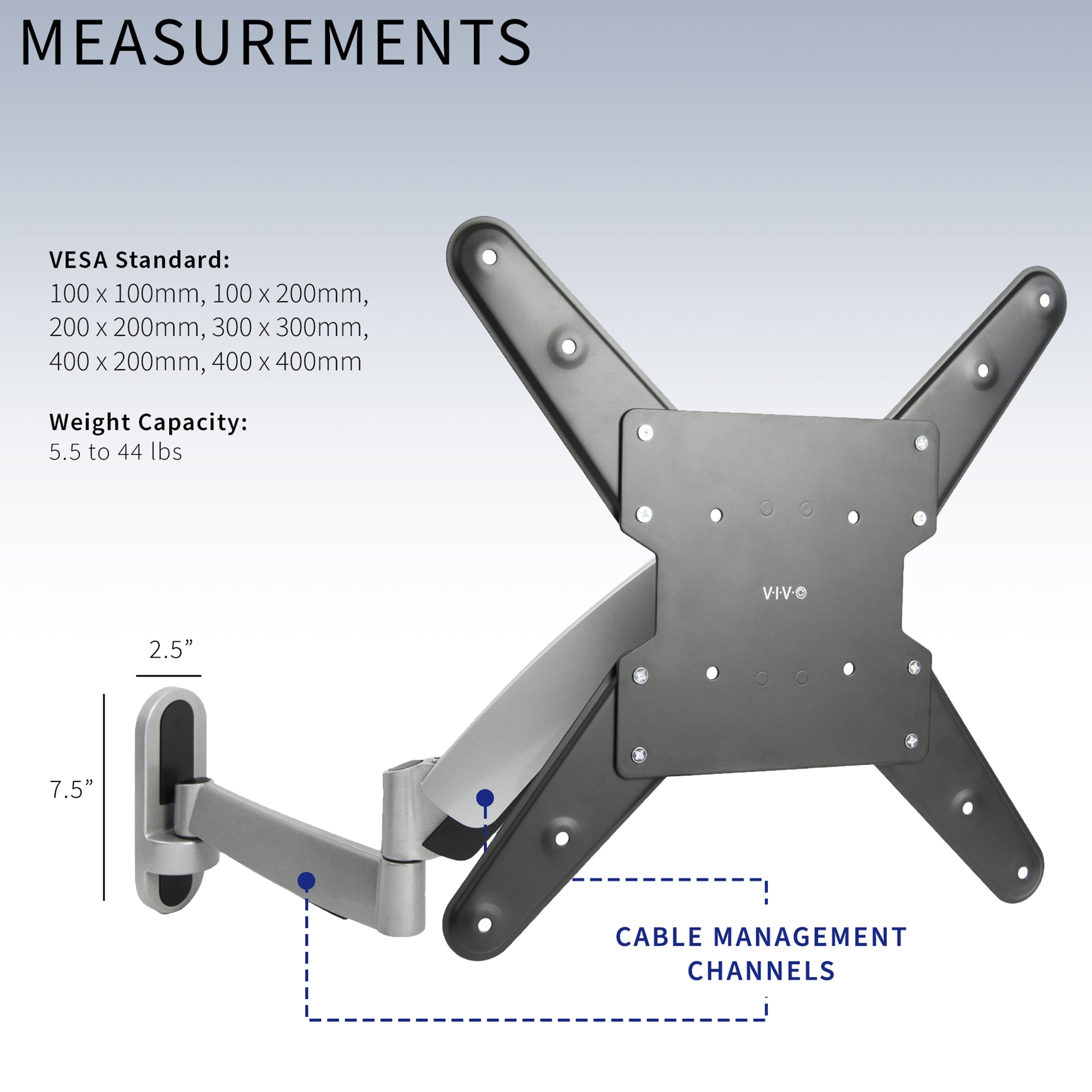 Silver Pneumatic Arm Wall Mount for 26" to 55" TVs