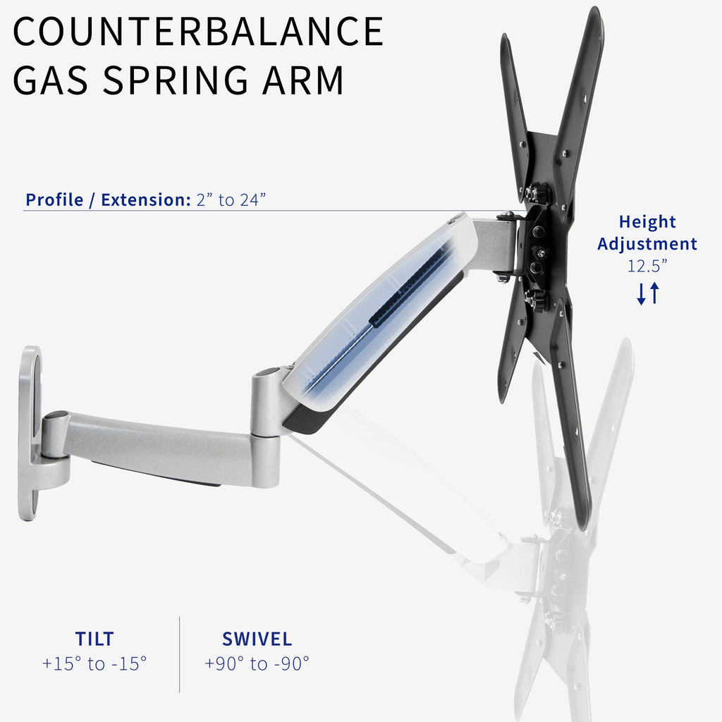 Silver Pneumatic Arm Wall Mount for 26" to 55" TVs