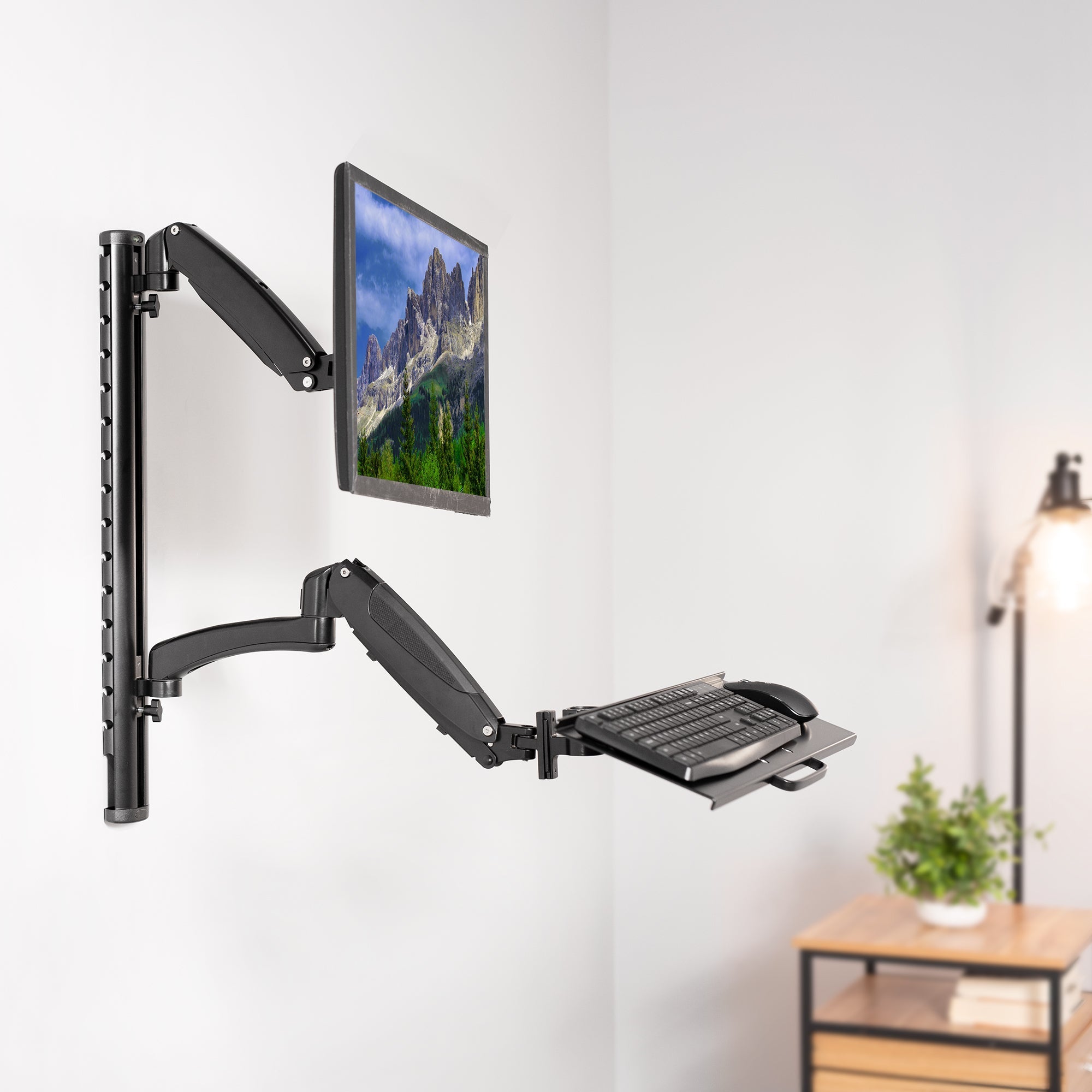 Single 13" to 27" Monitor Sit to Stand Wall Mount Workstation