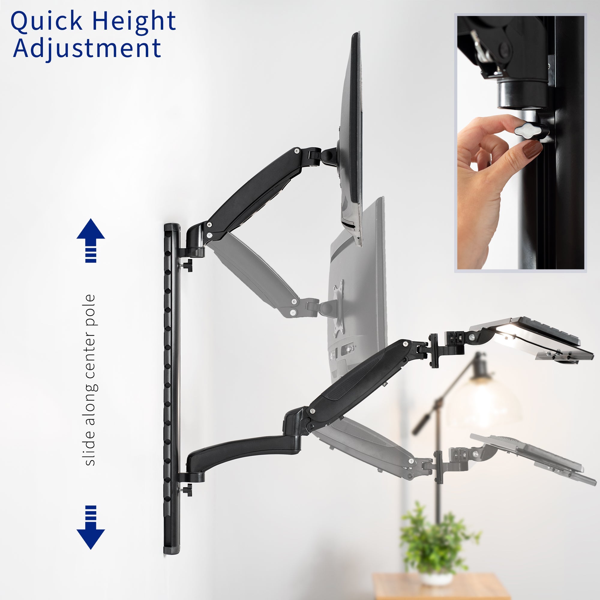 Single 13" to 27" Monitor Sit to Stand Wall Mount Workstation