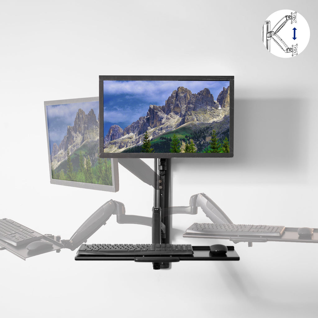 Single 13" to 27" Monitor Sit to Stand Wall Mount Workstation