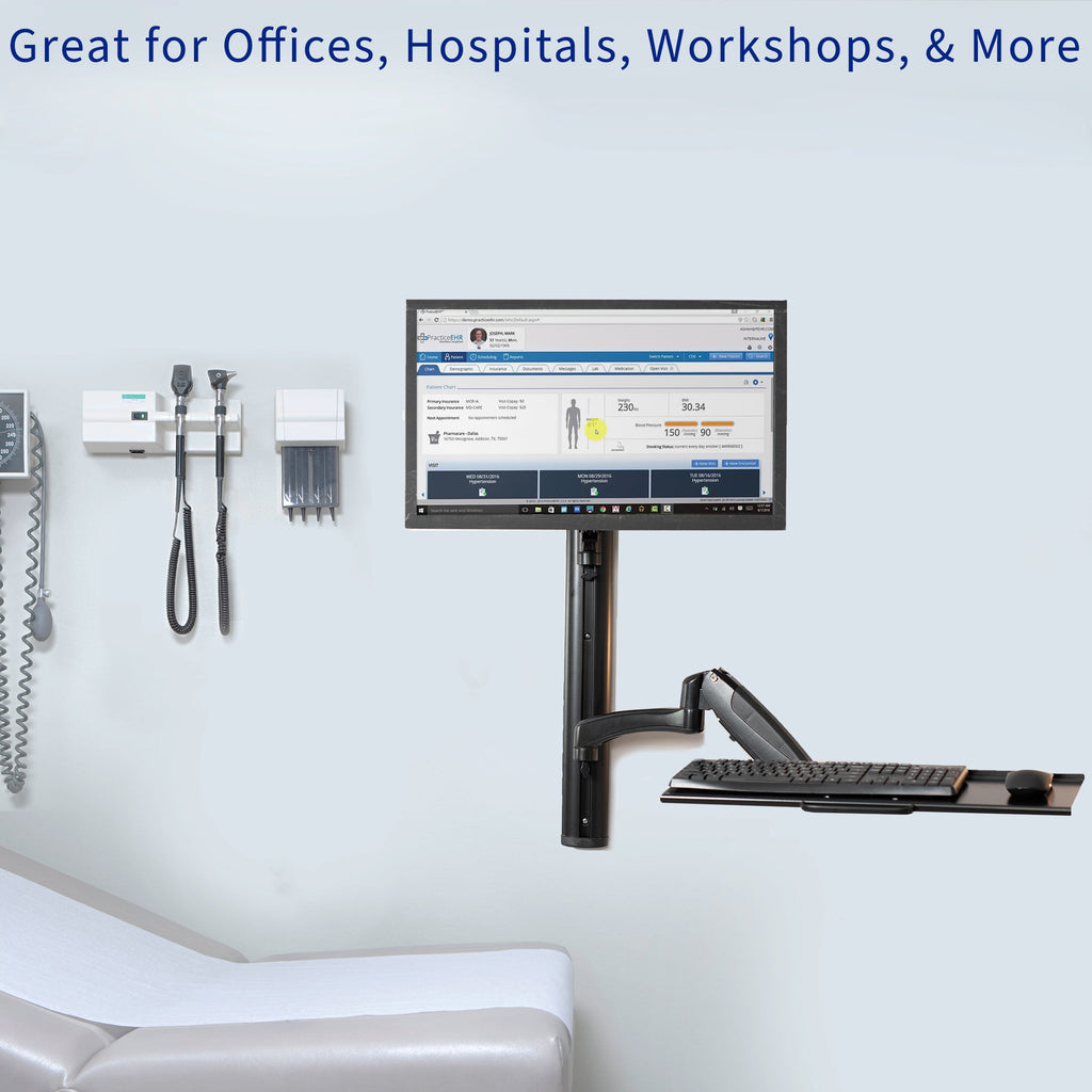 Single 13" to 27" Monitor Sit to Stand Wall Mount Workstation