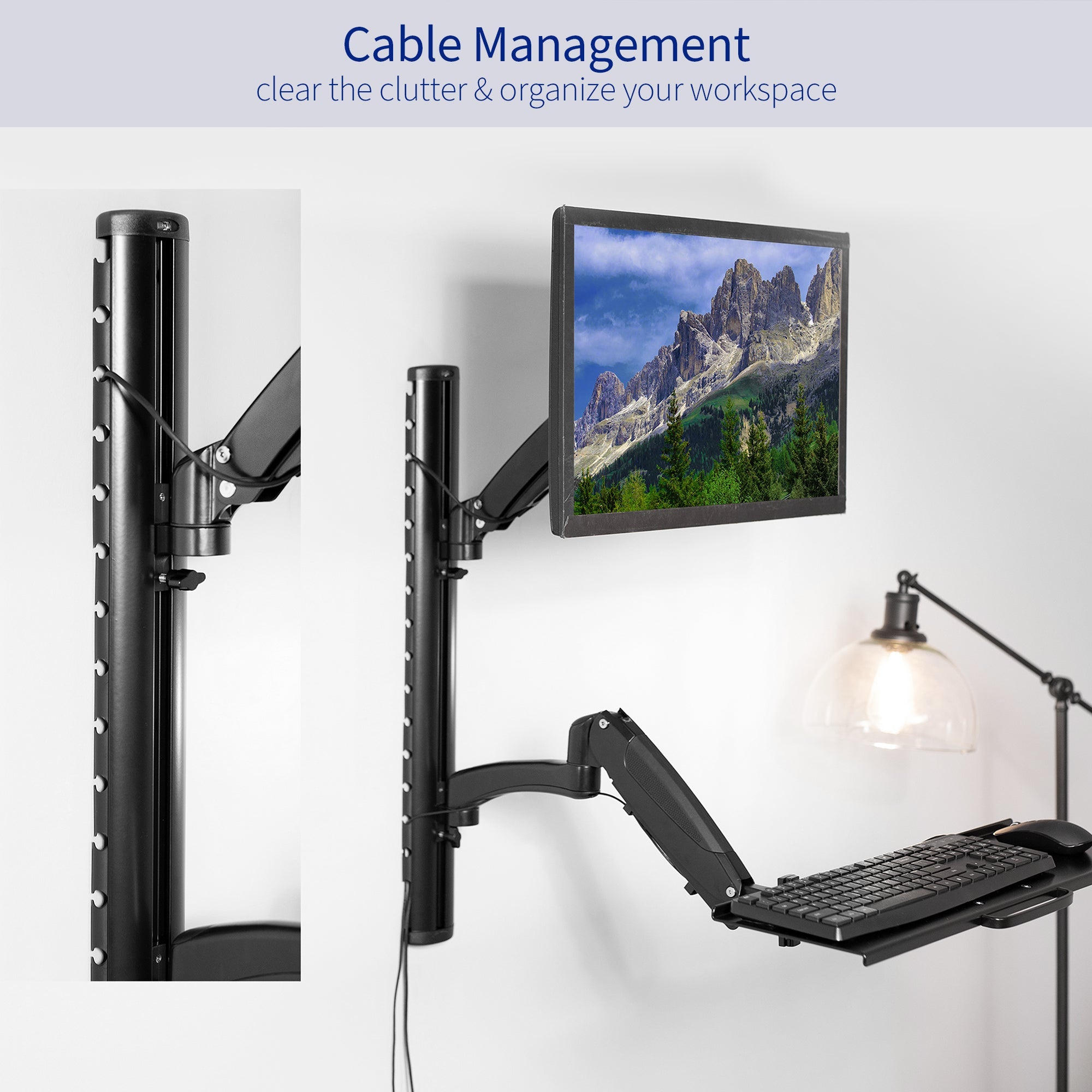 Single 13" to 27" Monitor Sit to Stand Wall Mount Workstation