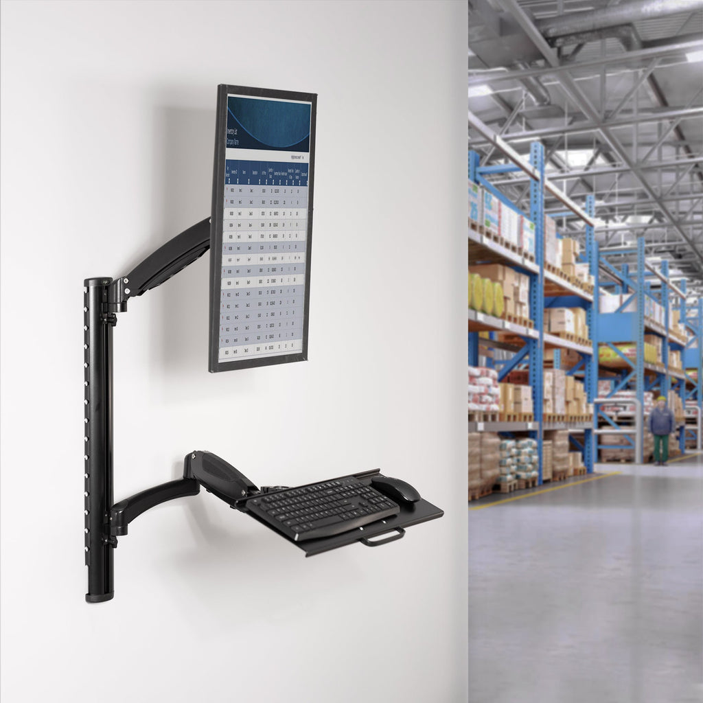 Single 13" to 27" Monitor Sit to Stand Wall Mount Workstation