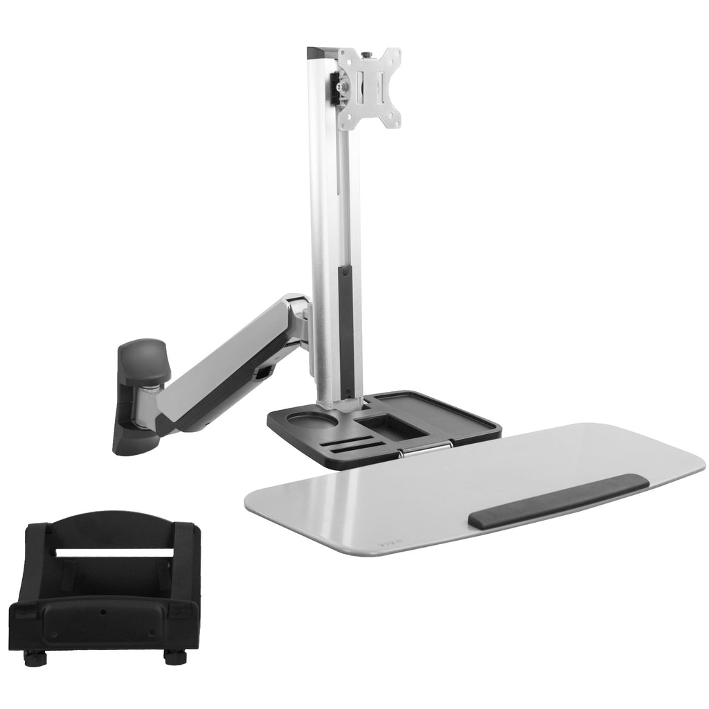 Silver Single 13" to 32" Monitor Sit to Stand Wall Mount