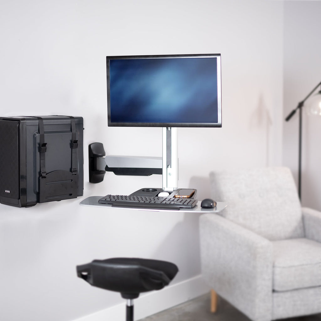 Silver Single 13" to 32" Monitor Sit to Stand Wall Mount