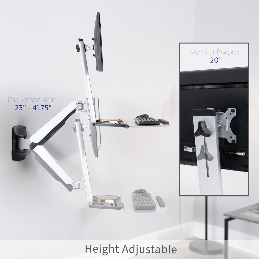 Silver Single 13" to 32" Monitor Sit to Stand Wall Mount