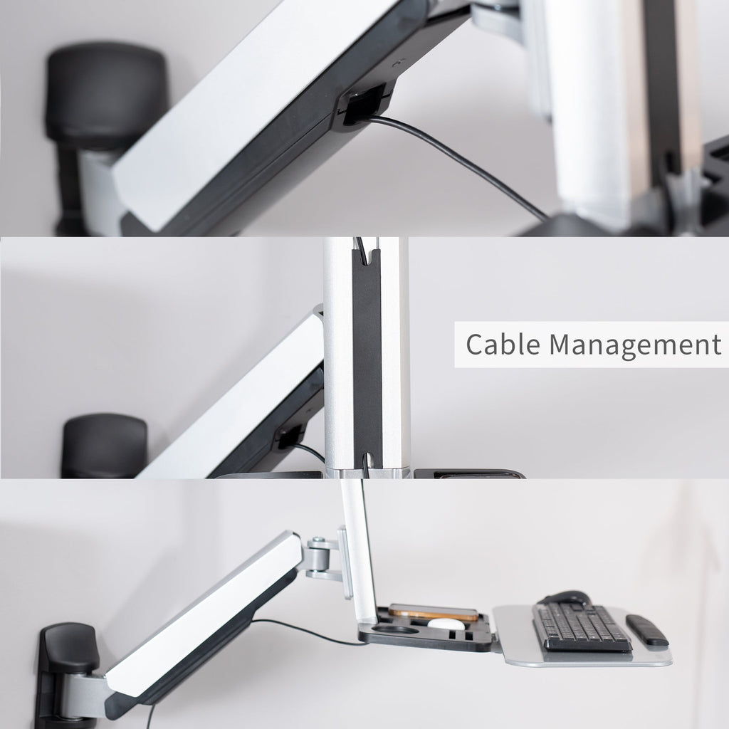 Silver Single 13" to 32" Monitor Sit to Stand Wall Mount