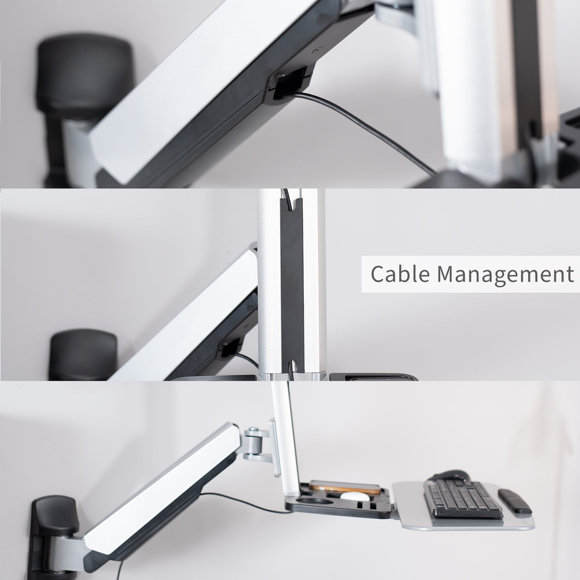 Silver Single 13" to 32" Monitor Sit to Stand Wall Mount