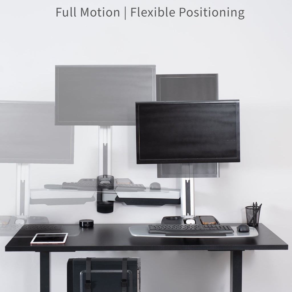 Silver Single 13" to 32" Monitor Sit to Stand Wall Mount