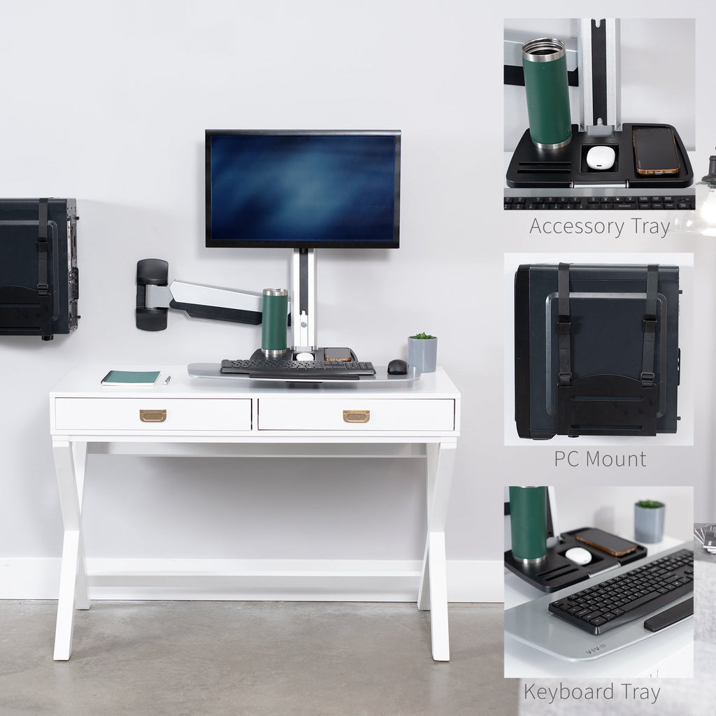 Silver Single 13" to 32" Monitor Sit to Stand Wall Mount
