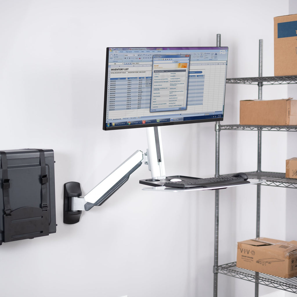 Silver Single 13" to 32" Monitor Sit to Stand Wall Mount