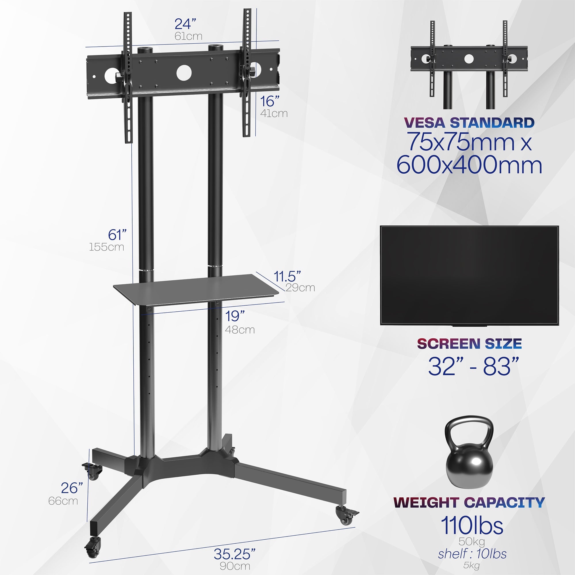 Mobile TV Cart for 32" to 83" Screens