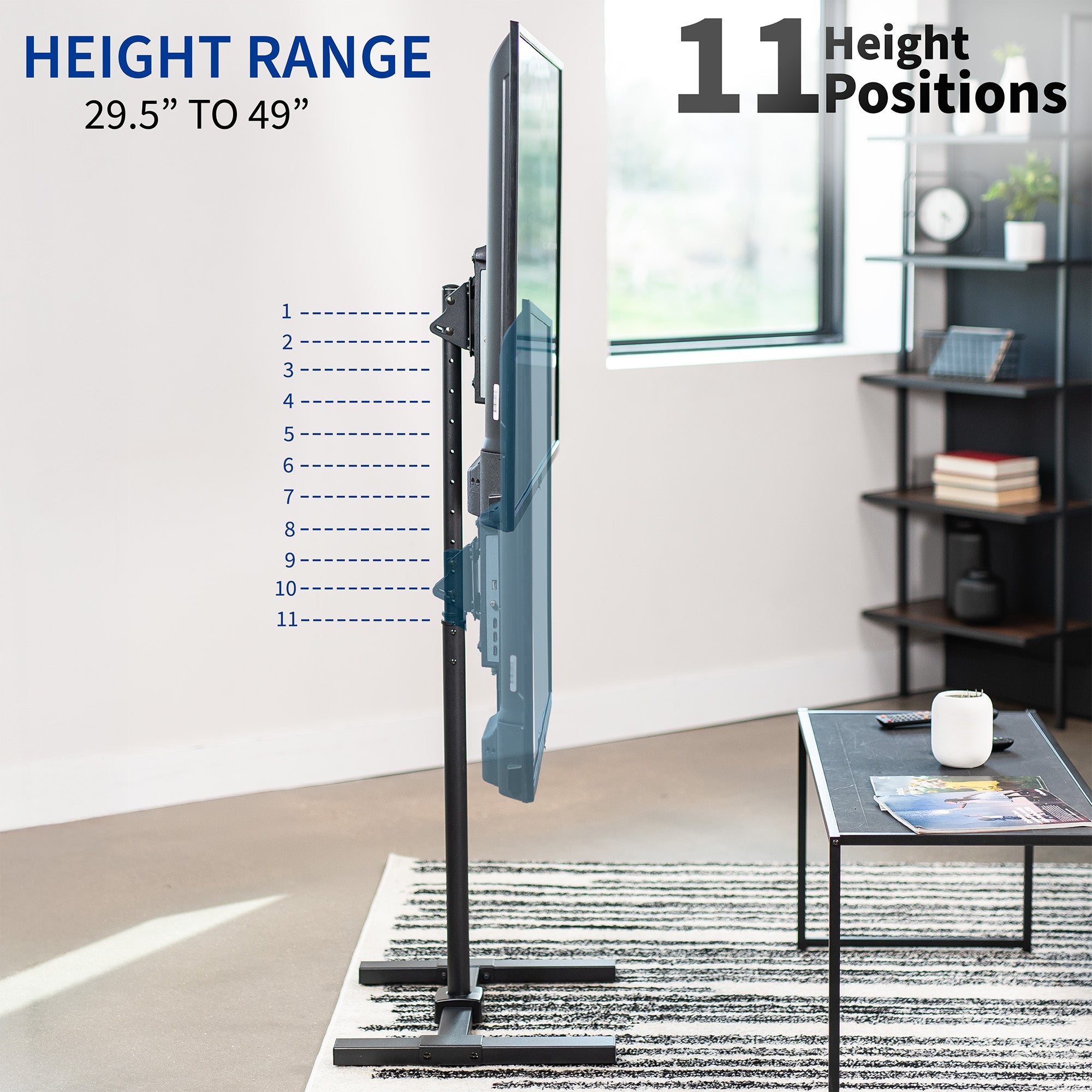 Height Adjustable TV Floor Stand - Up to 65" Screens