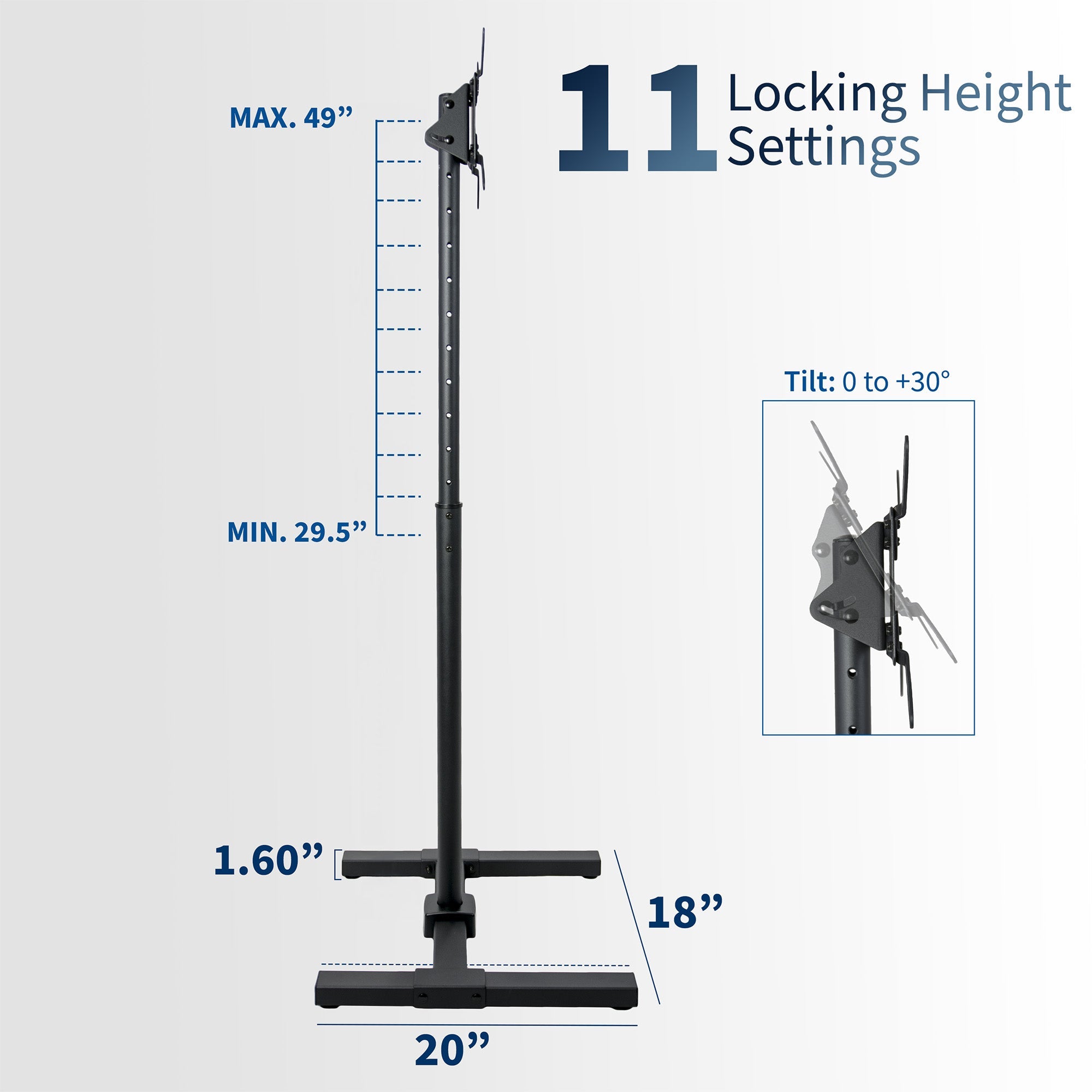 Height Adjustable TV Floor Stand - Up to 65" Screens