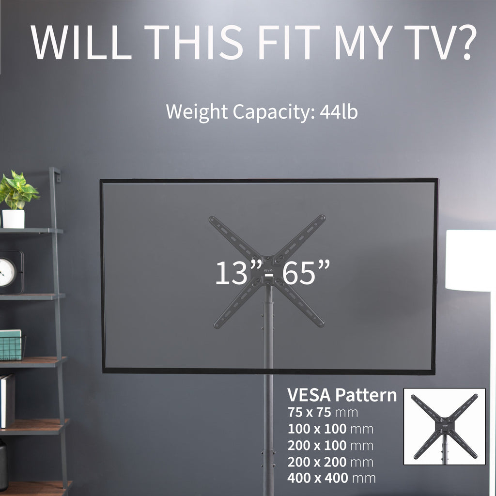 Height Adjustable TV Floor Stand - Up to 65" Screens