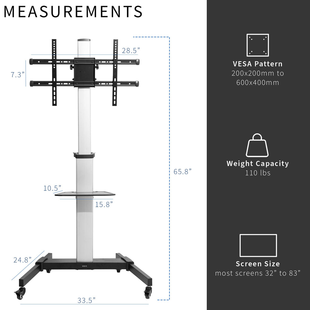 Silver TV Cart for 32" to 83" Screens