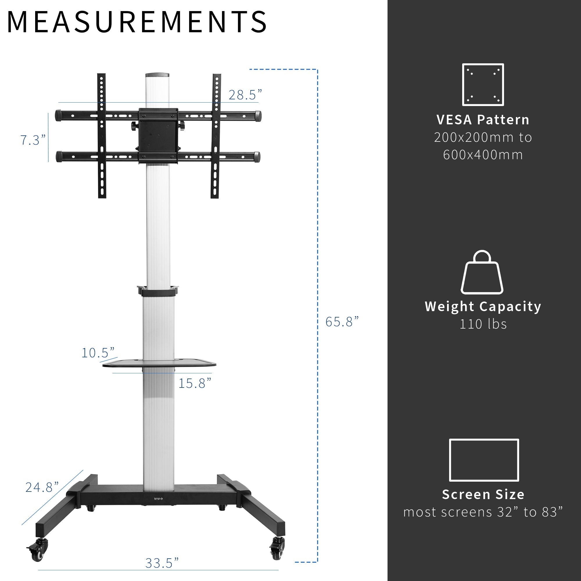 Silver TV Cart for 32" to 83" Screens