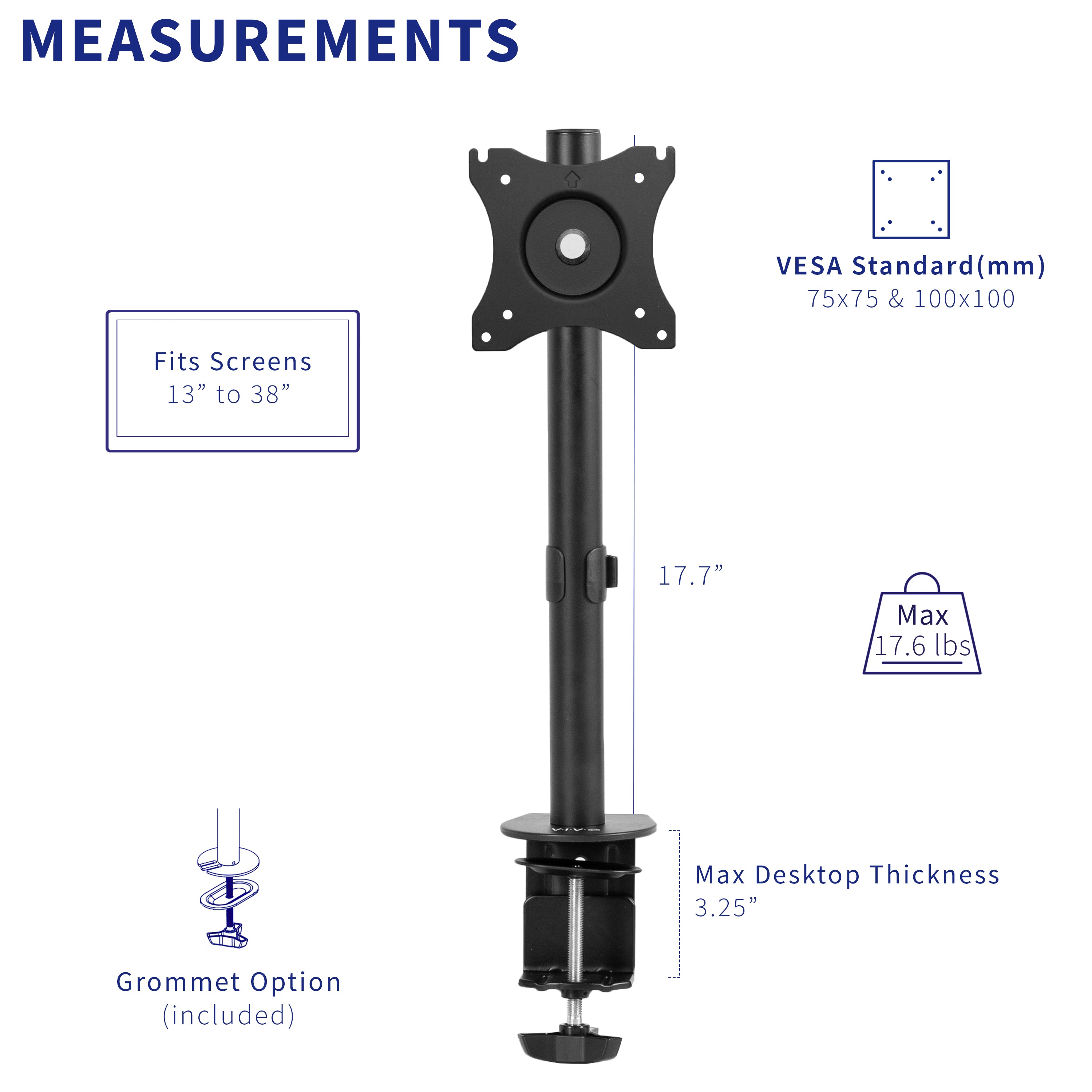 Single Monitor Desk Mount - Up to 38" Screens