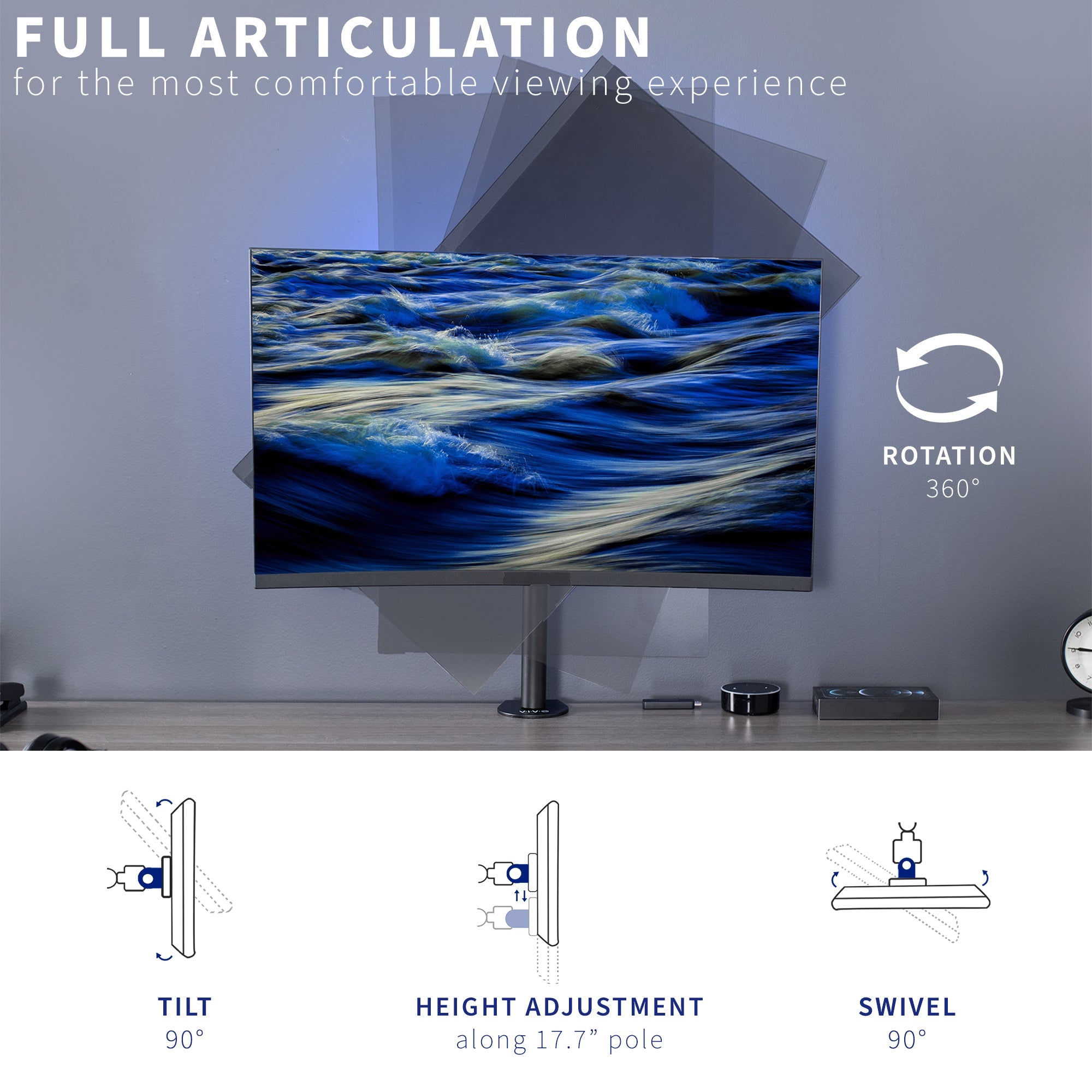 Single Monitor Desk Mount - Up to 38" Screens