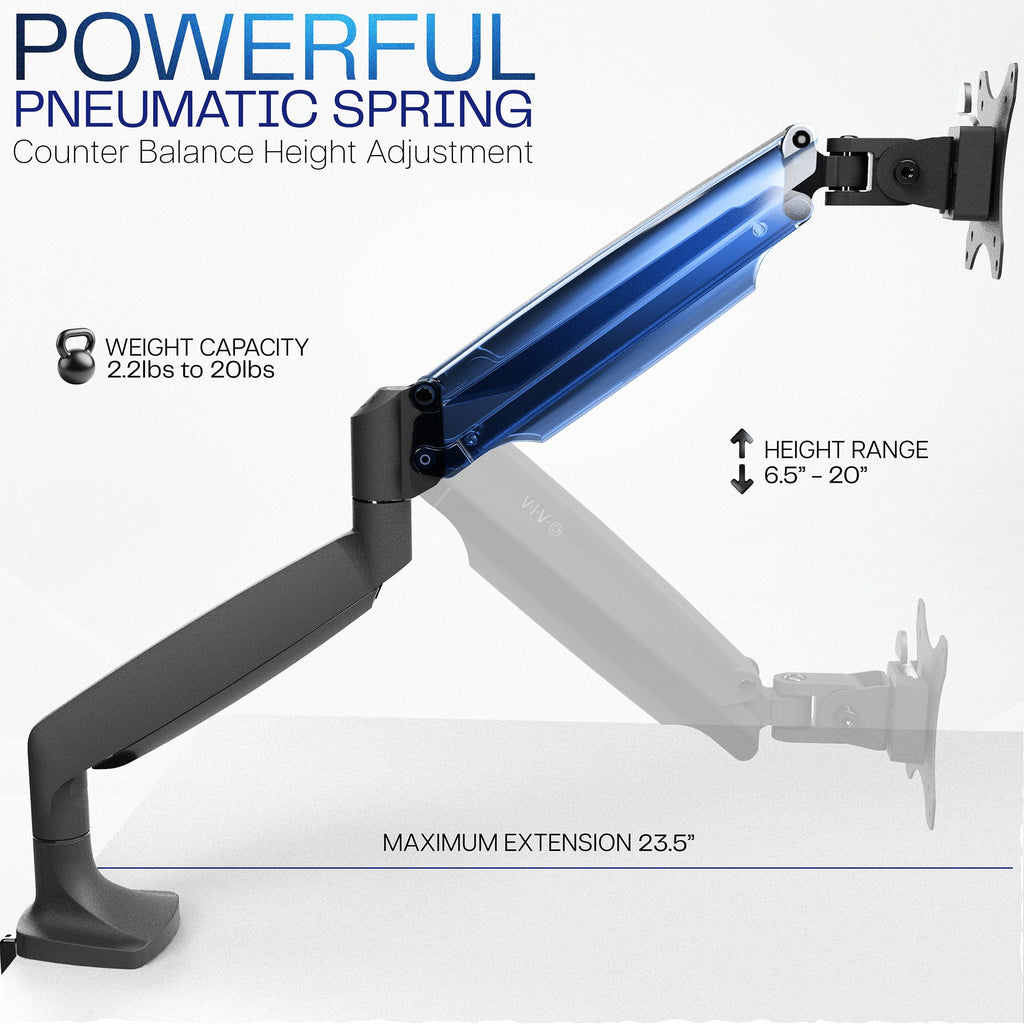 Pneumatic Arm Single 13” to 32" Monitor Desk Mount