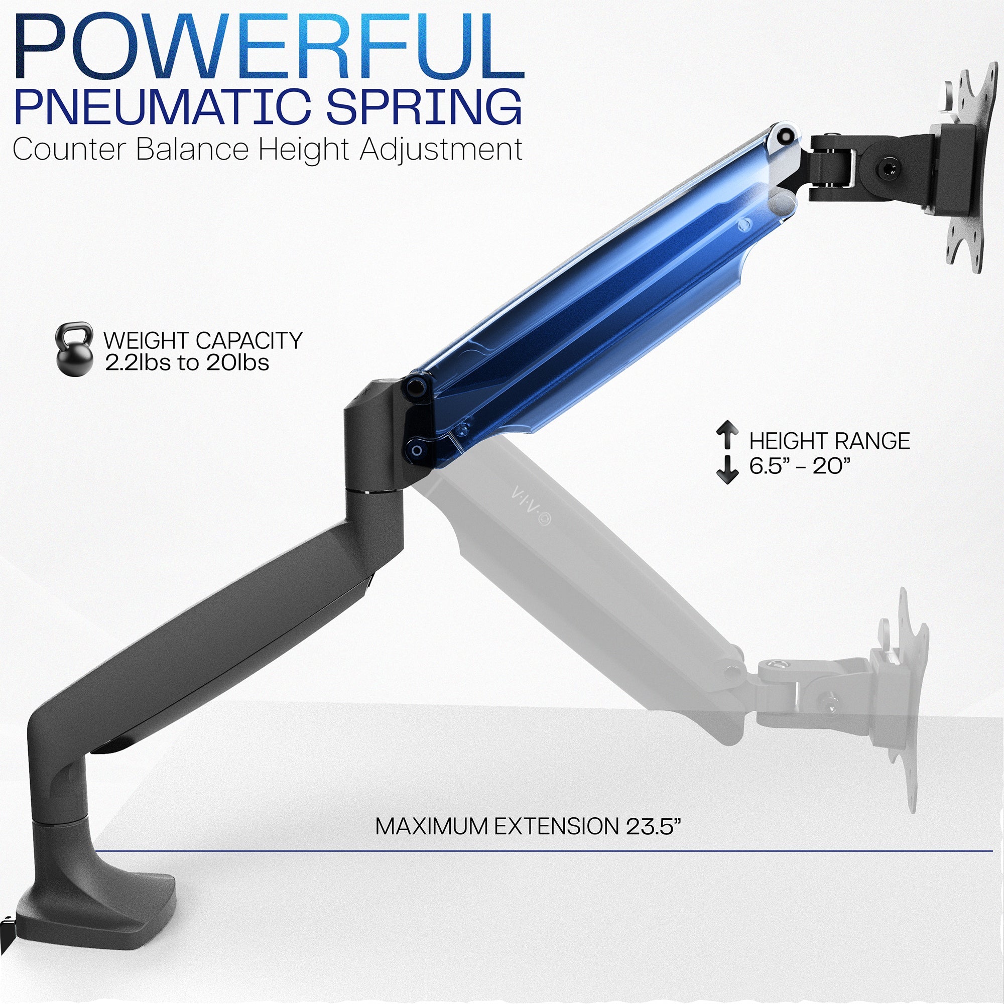 Pneumatic Arm Single 13” to 32" Monitor Desk Mount