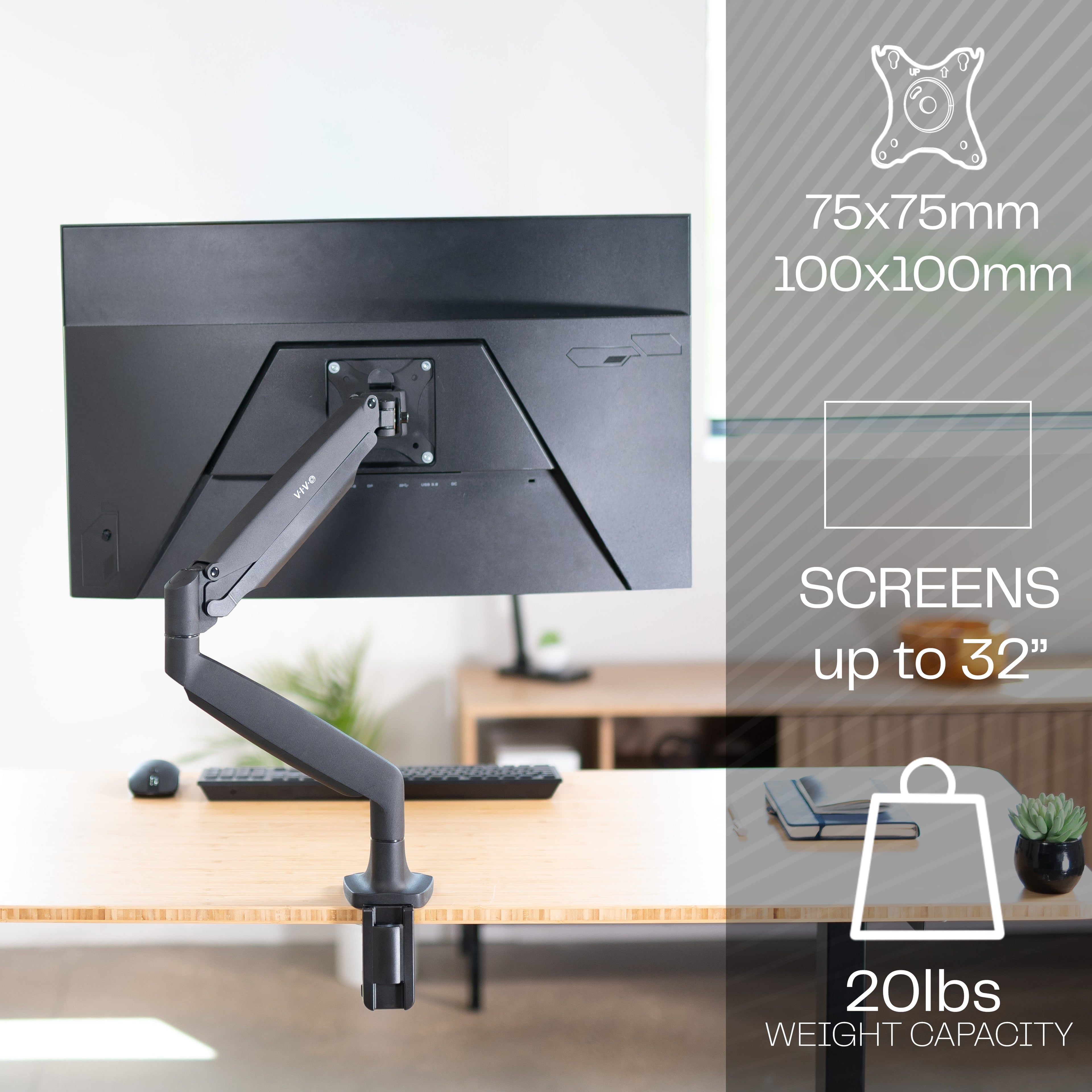 Pneumatic Arm Single 13” to 32" Monitor Desk Mount