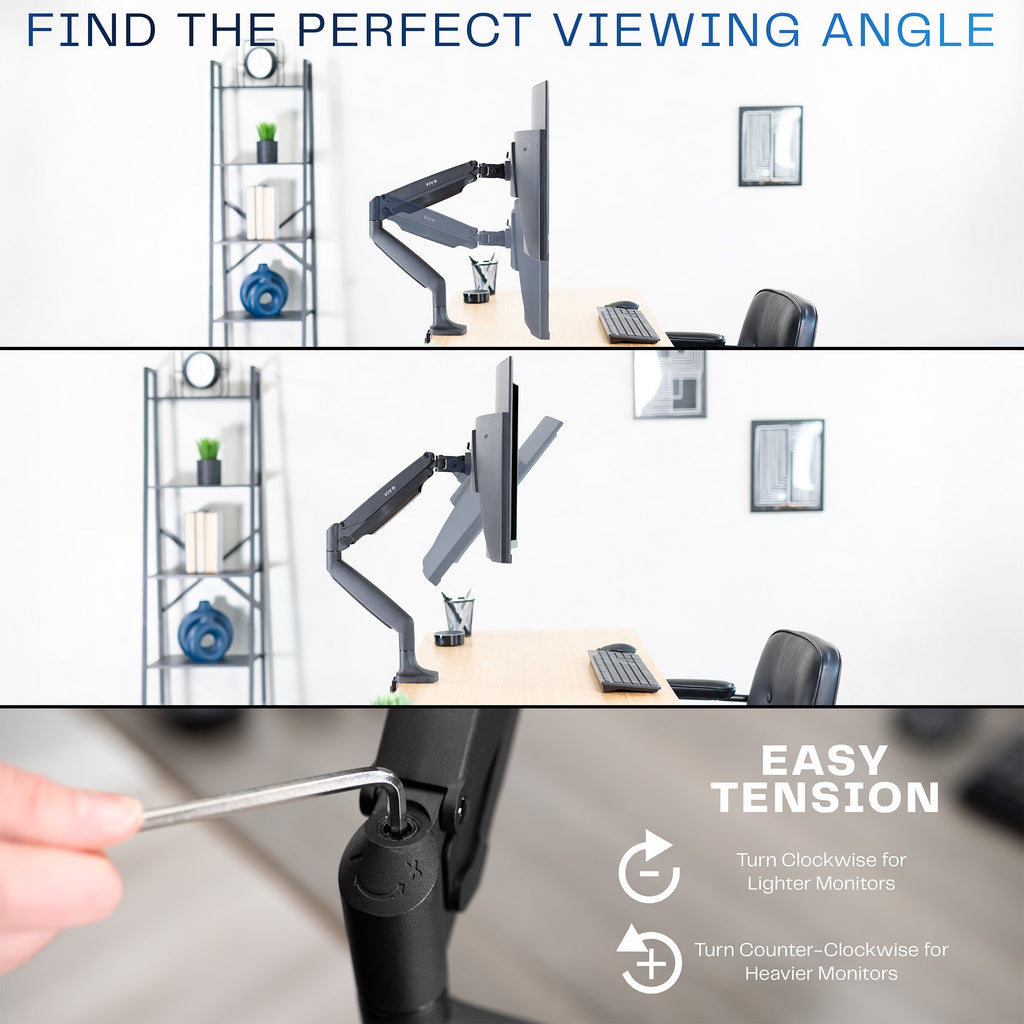 Pneumatic Arm Single 13” to 32" Monitor Desk Mount