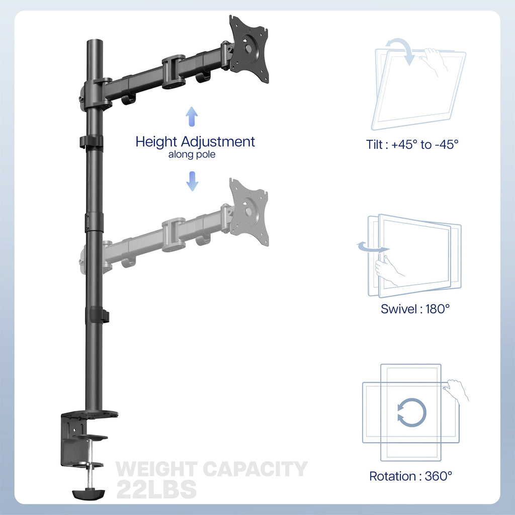 Single Monitor Extra Tall Desk Mount - Up to 38" Screens