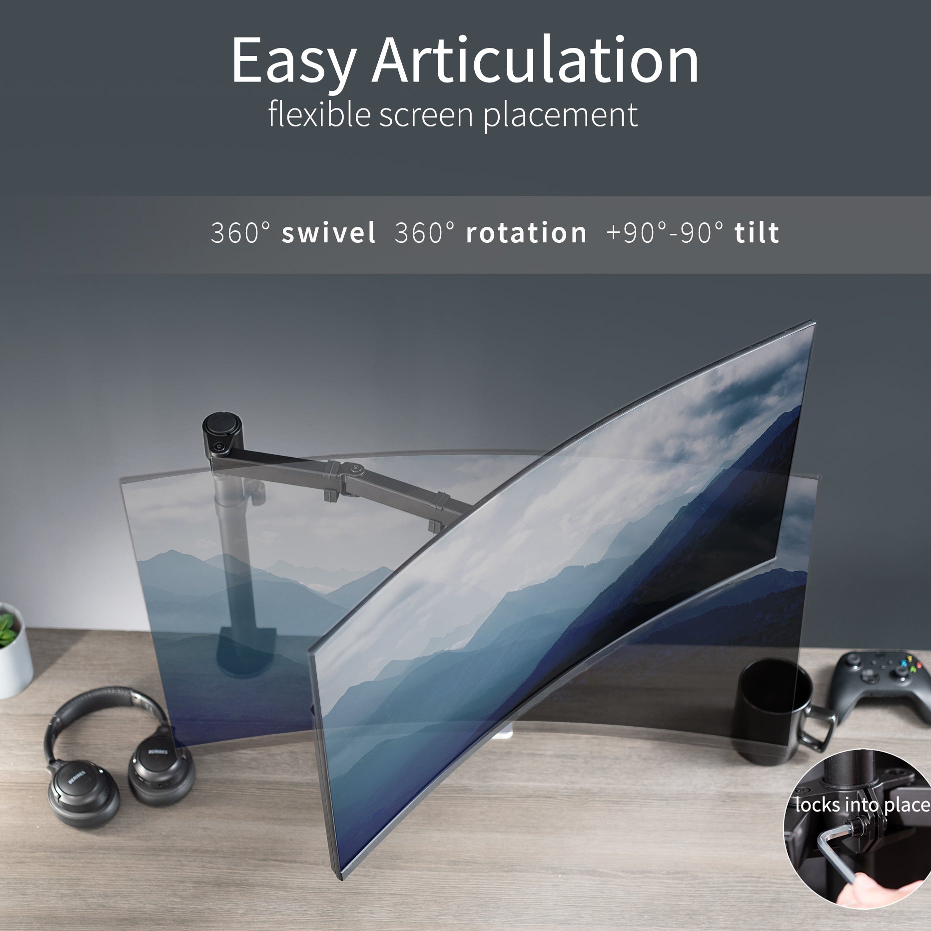 Single Monitor Desk Mount - Up to 38" Screens
