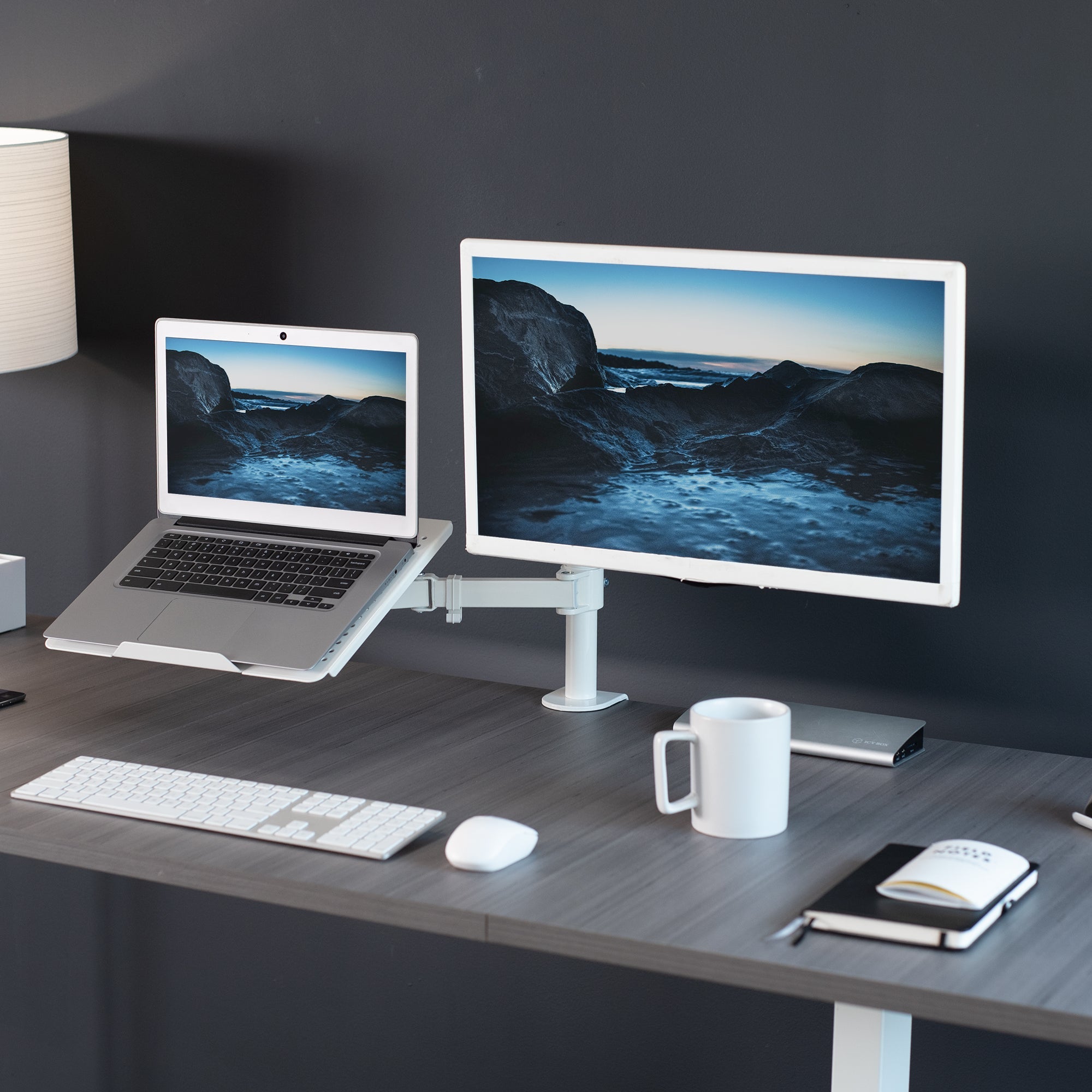 Single Monitor and Laptop Desk Mount - Up to 32" Screens, 17" Laptops
