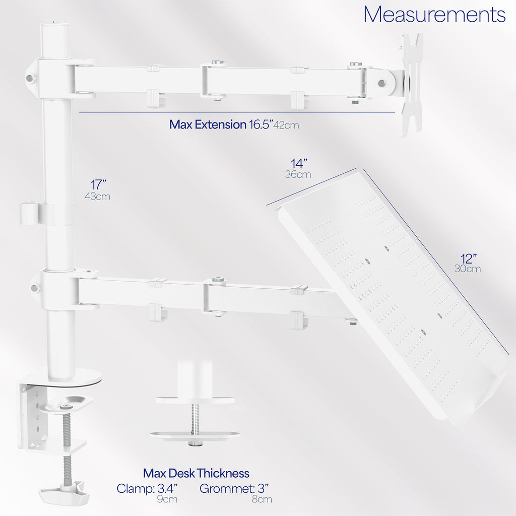 Single Monitor and Laptop Desk Mount - Up to 32" Screens, 17" Laptops