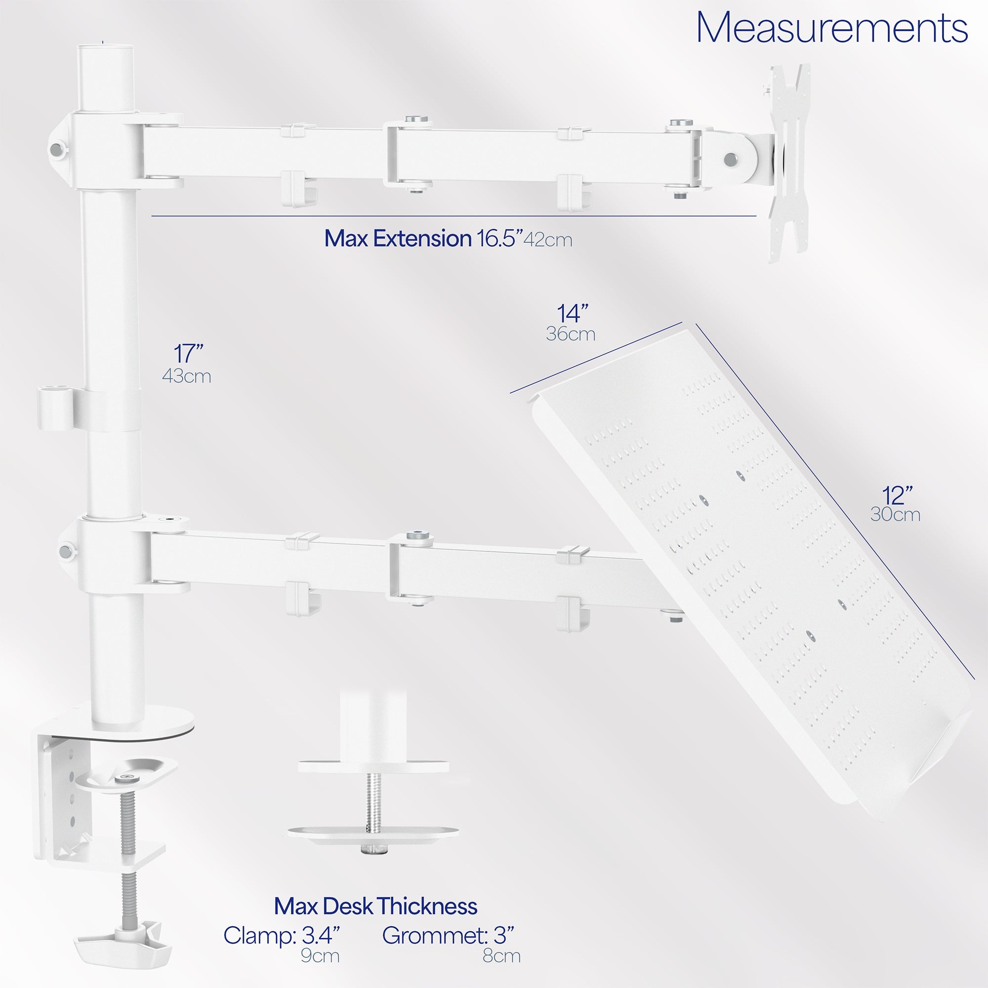 Single Monitor and Laptop Desk Mount - Up to 32" Screens, 17" Laptops