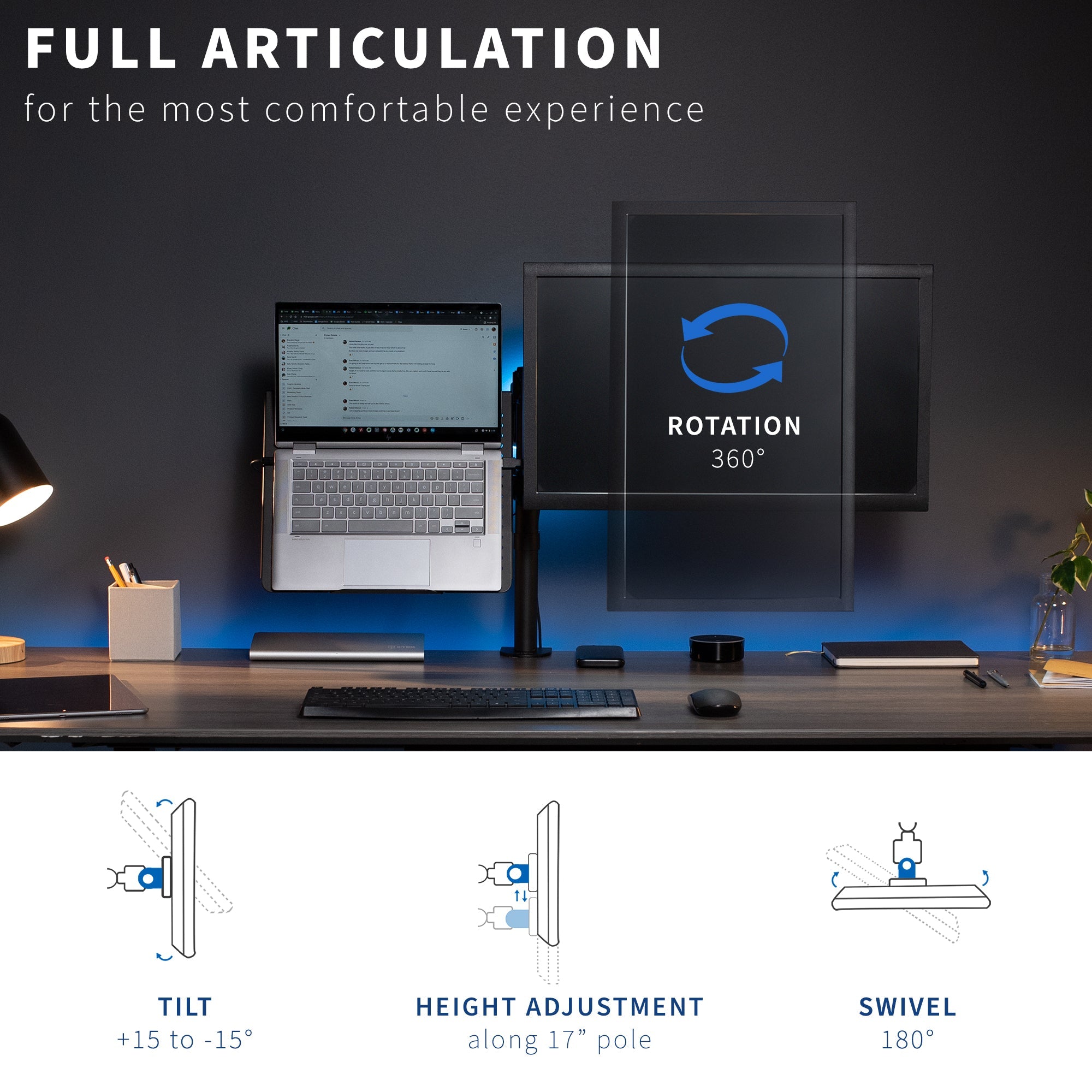 Single Monitor and Laptop Desk Mount - Up to 32" Screens, 17" Laptops
