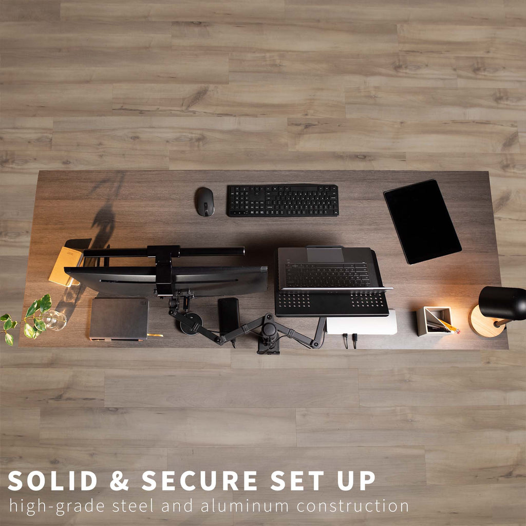 Single Monitor and Laptop Desk Mount - Up to 32" Screens, 17" Laptops