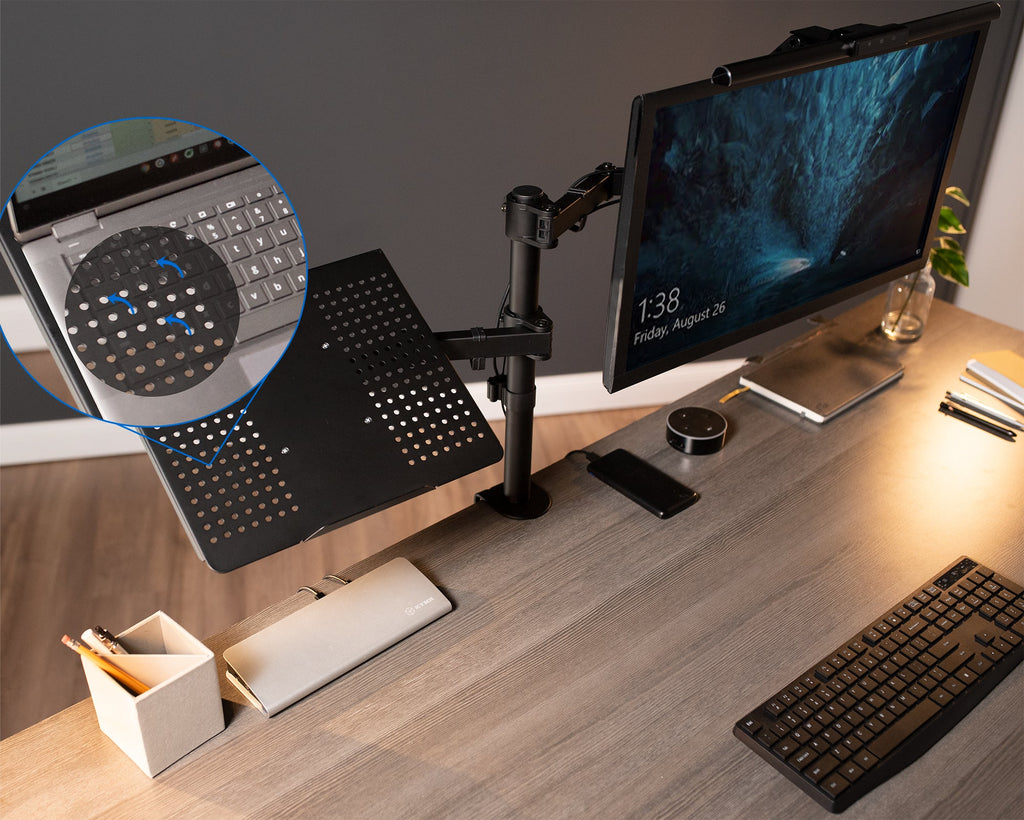 Single Monitor and Laptop Desk Mount - Up to 32" Screens, 17" Laptops