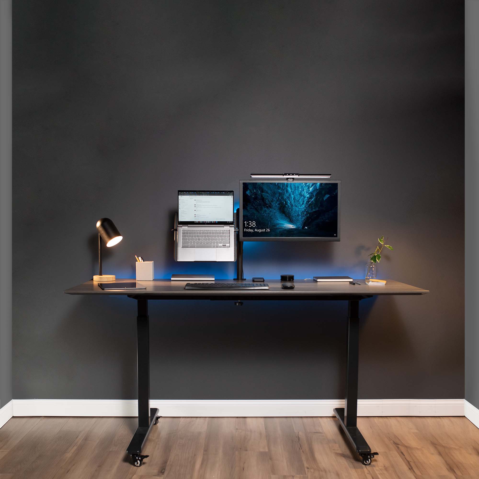Single Monitor and Laptop Desk Mount - Up to 32" Screens, 17" Laptops