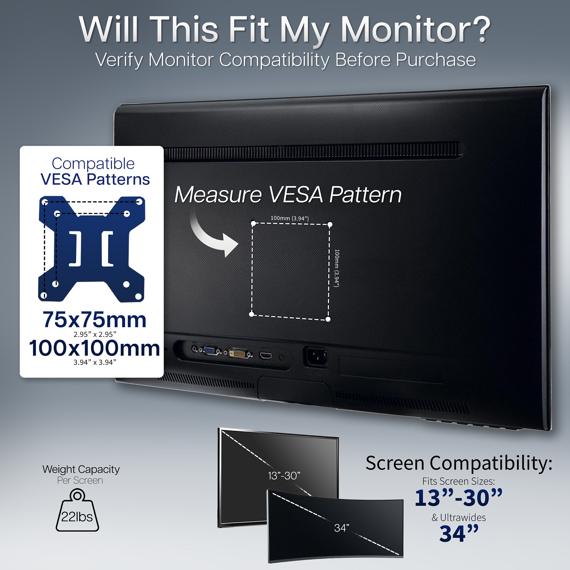 Dual Vertical 13" to 34" Monitor Desk Stand