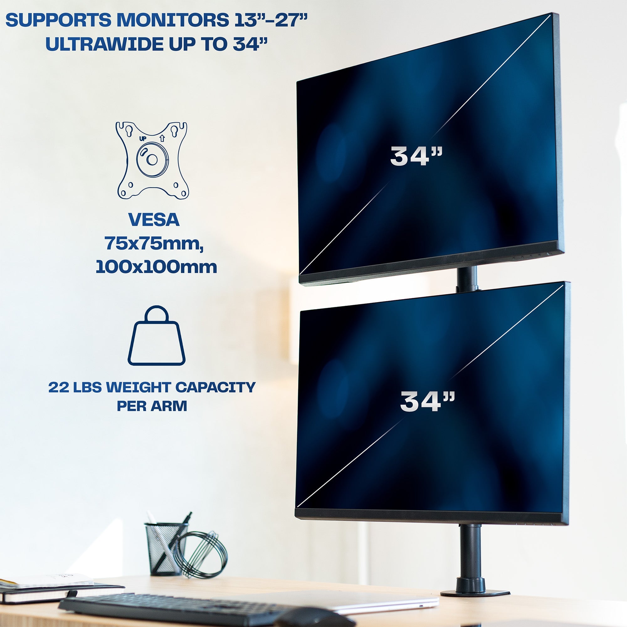 Vertical Dual 13” to 34" Monitor Desk Mount