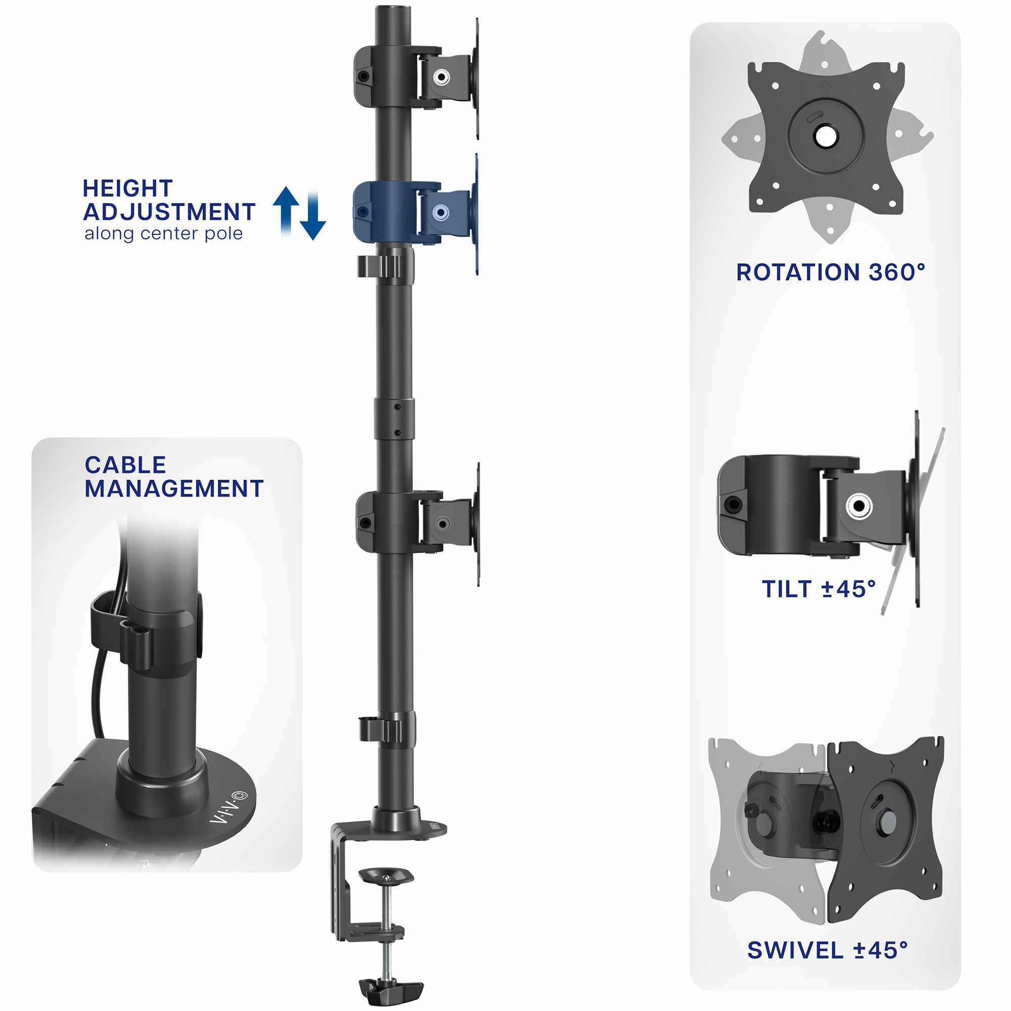 Vertical Dual 13” to 34" Monitor Desk Mount