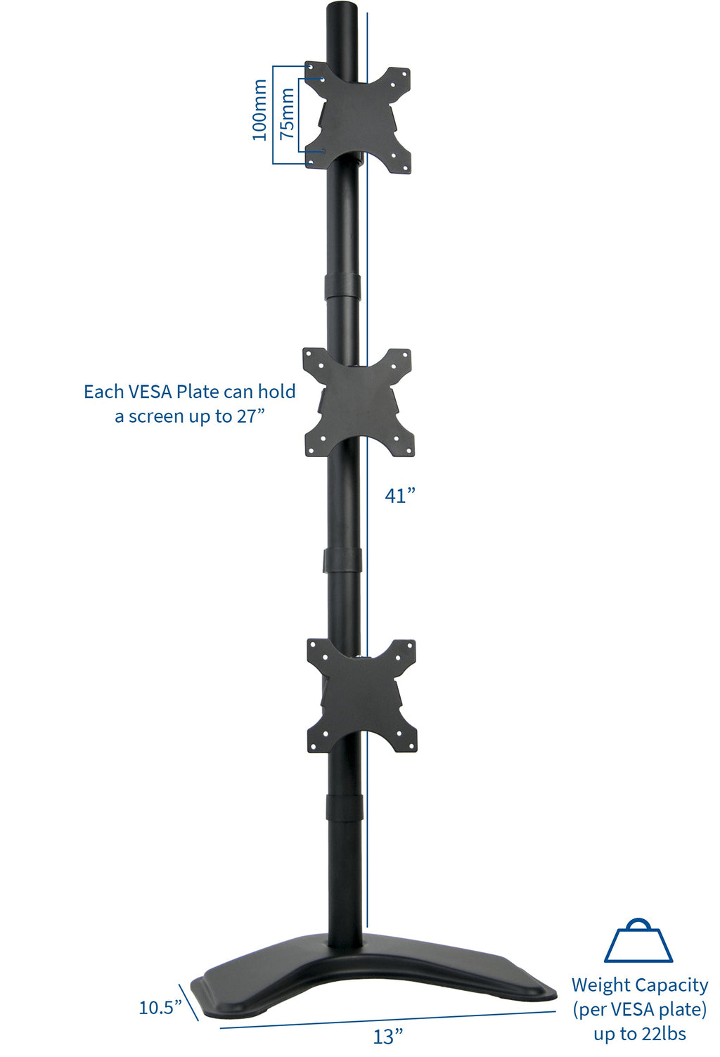 Vertical Triple 13” to 27" Monitor Desk Stand