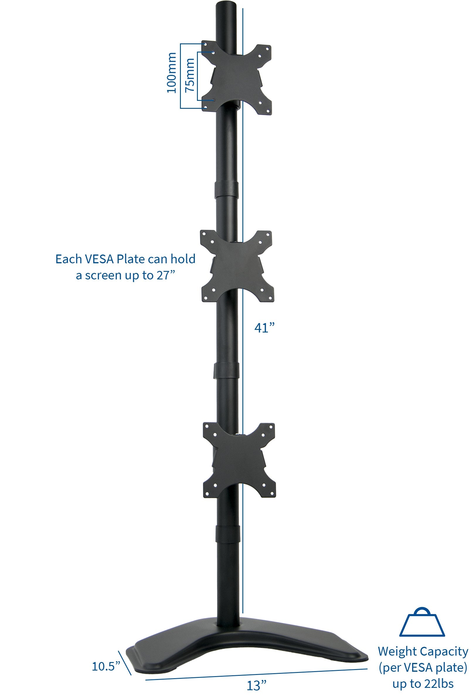 Vertical Triple 13” to 27" Monitor Desk Stand