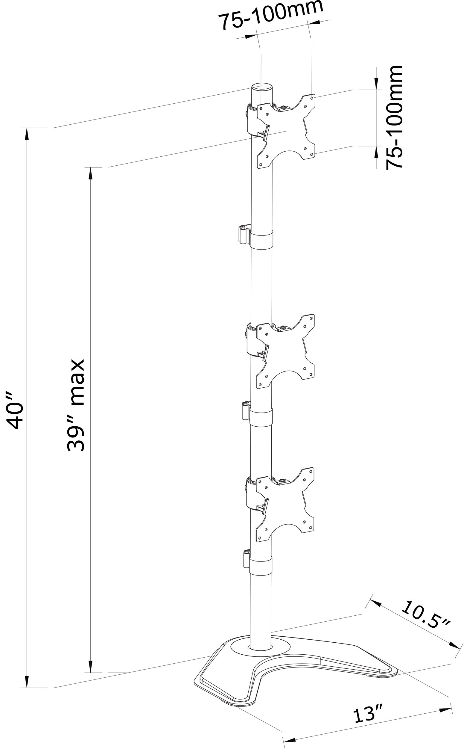 Vertical Triple 13” to 27" Monitor Desk Stand