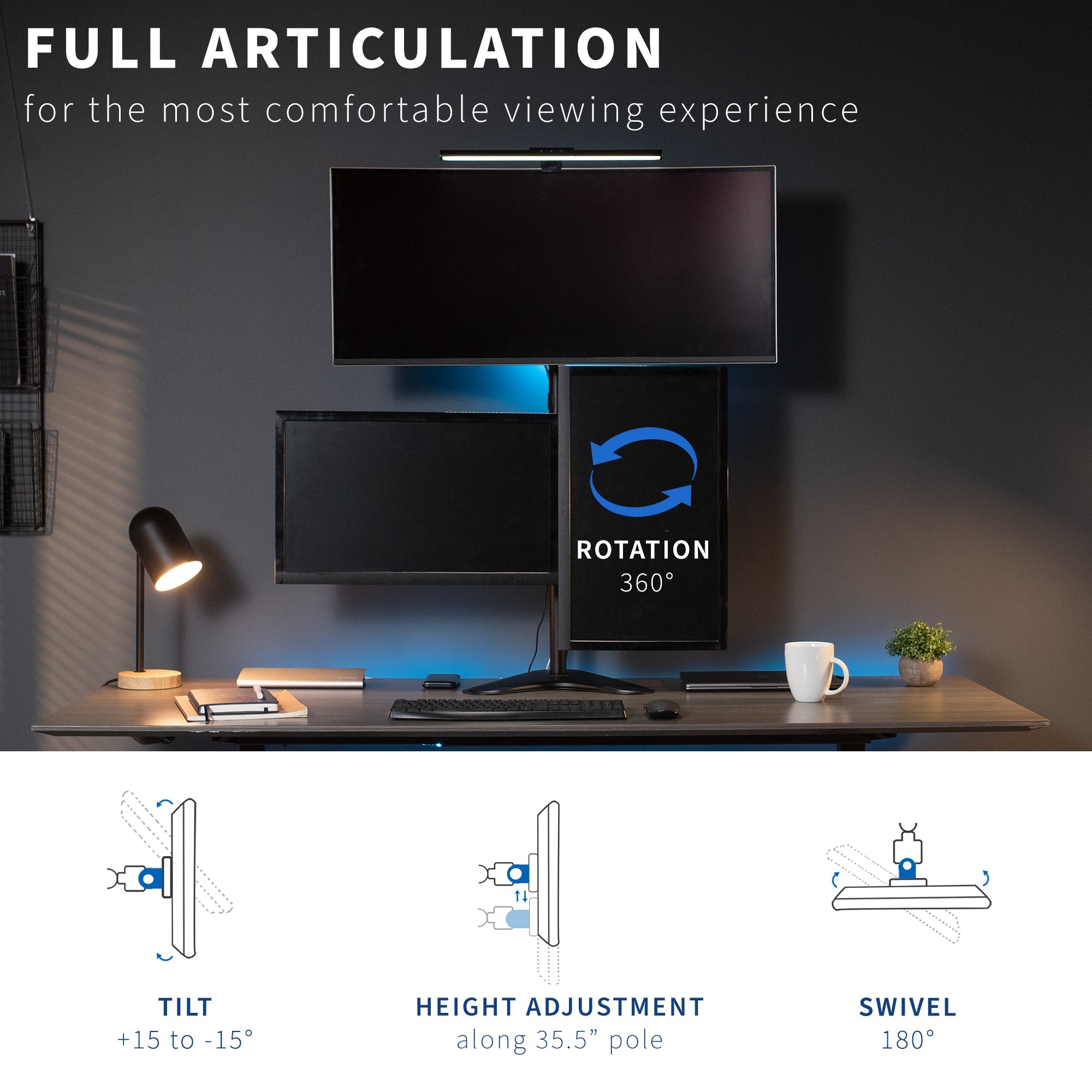 Triple 13” to 30” Monitor Desk Stand