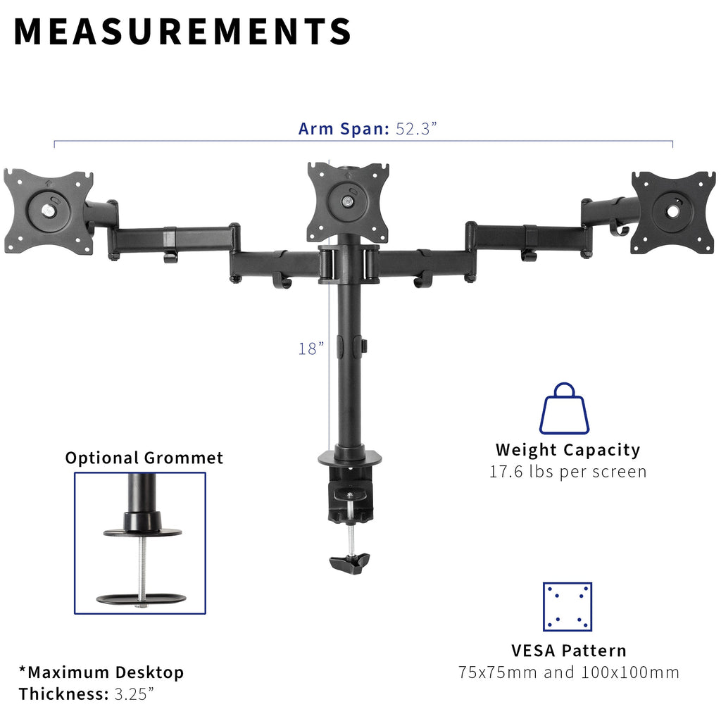 Triple 13" to 24" Monitor Desk Mount