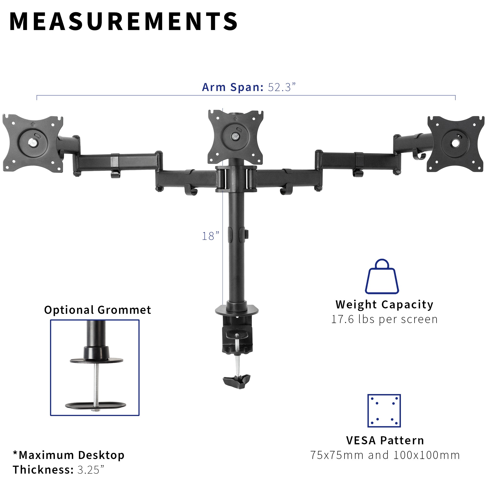 Triple 13" to 24" Monitor Desk Mount