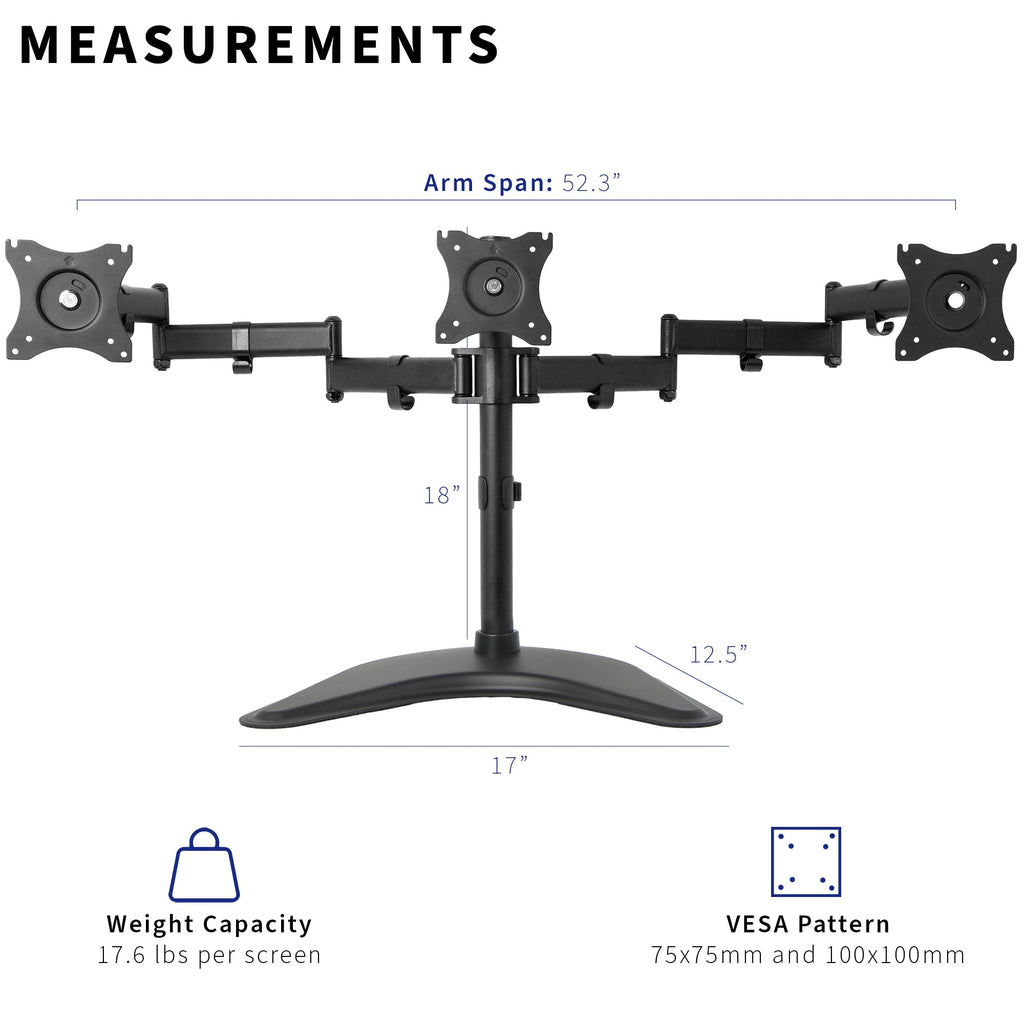 Triple 13” to 24” Monitor Desk Stand