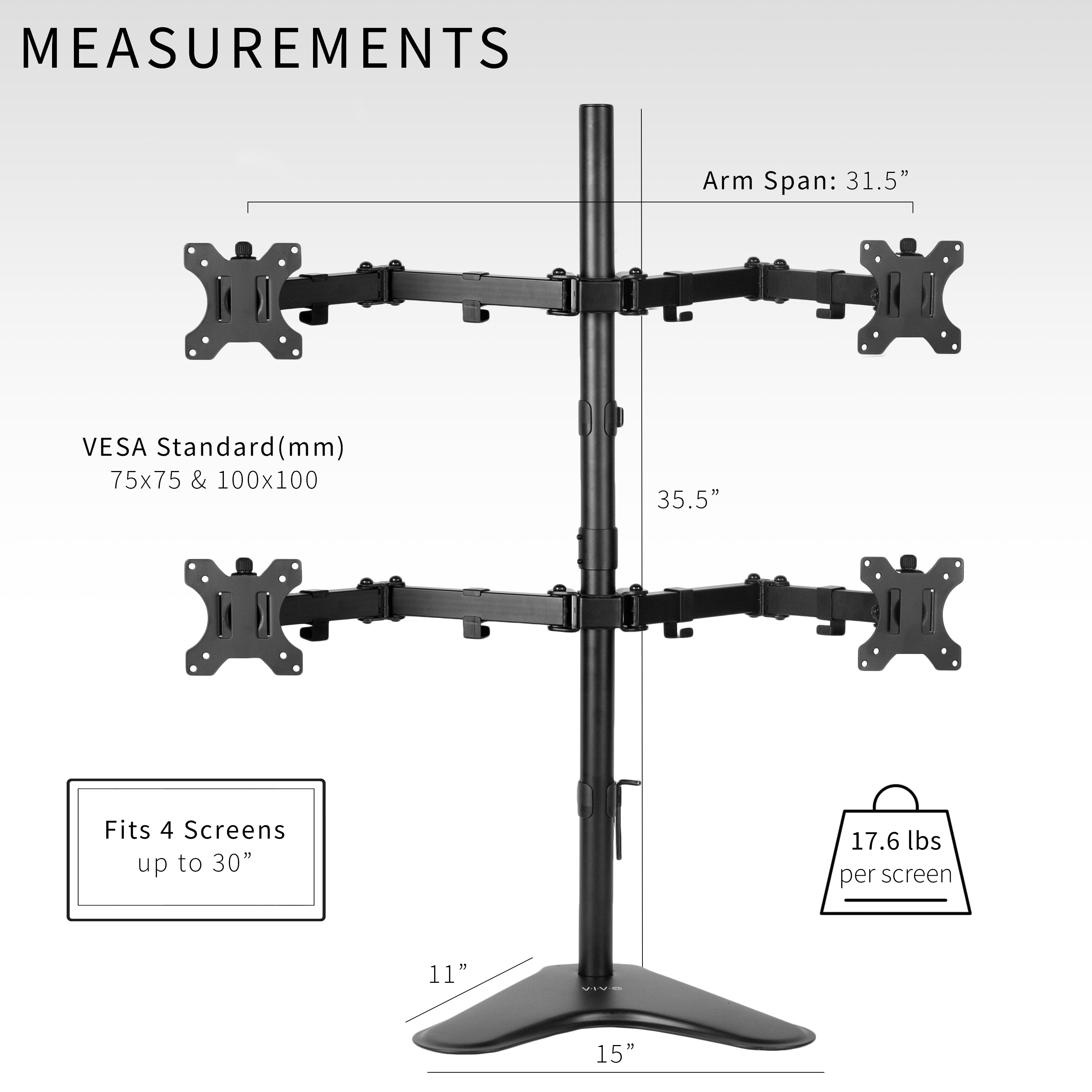 Quad 13” to 30" Monitor Desk Stand